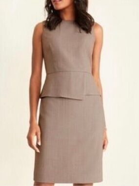 Ann Taylor Sz 14 Taupe Textured Peplum Sheath Dress fully lined